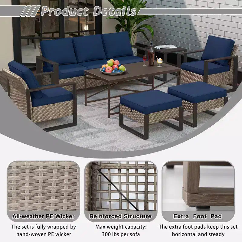 UPTIOT Conjunto de conversación para patio exterior de 7 piezas