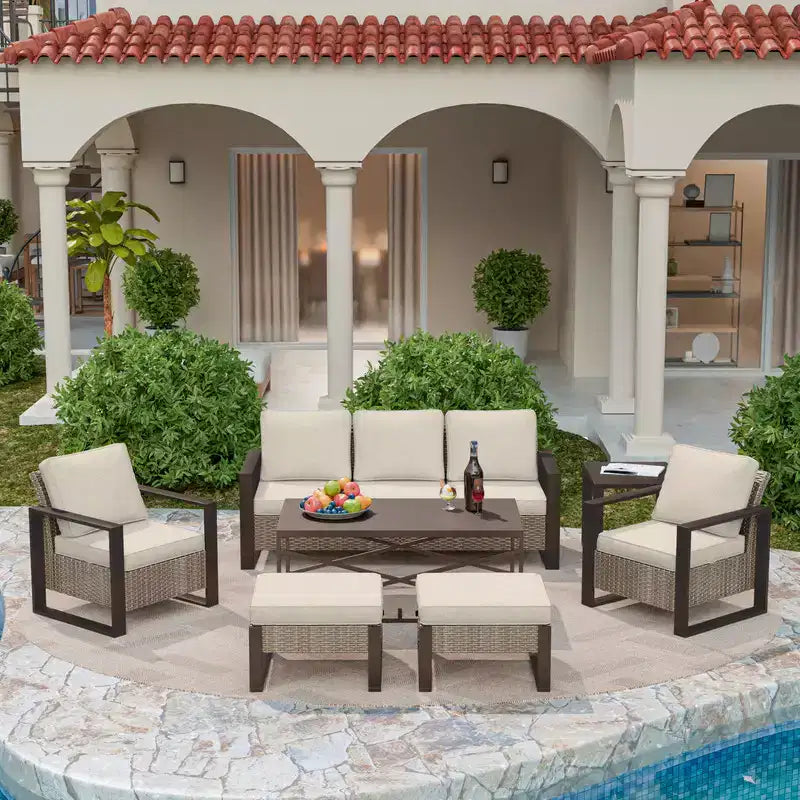 UPTIOT Conjunto de conversación para patio exterior de 7 piezas