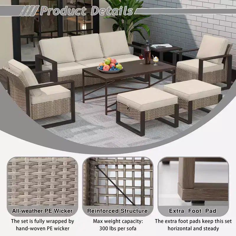 UPTIOT Conjunto de conversación para patio exterior de 7 piezas