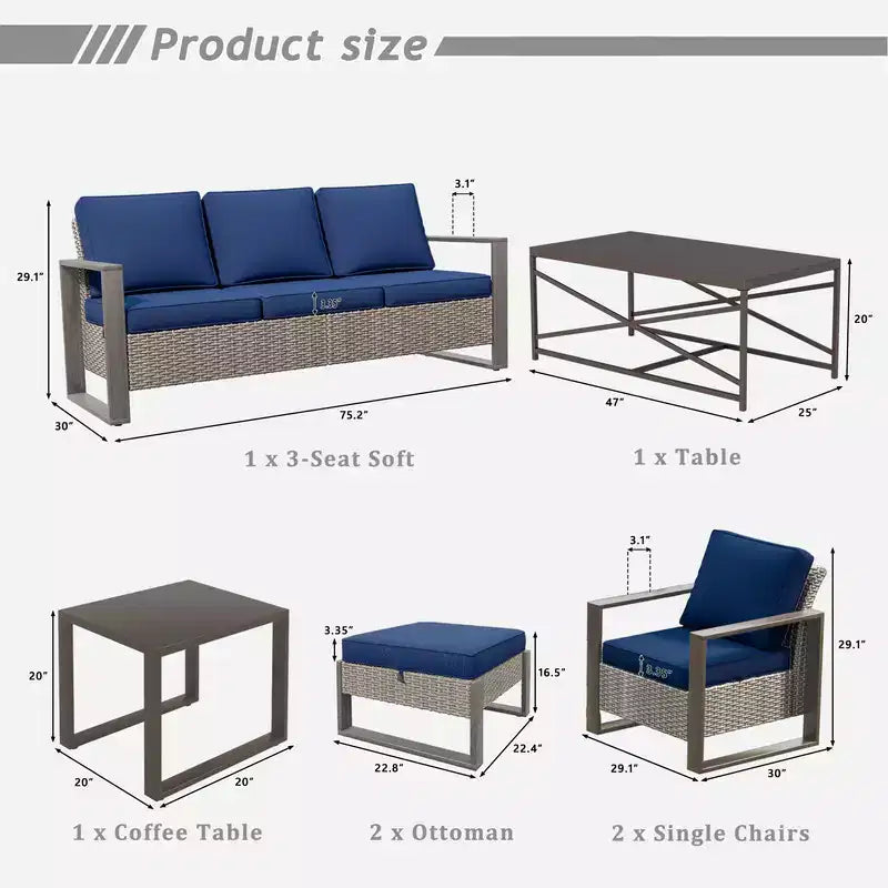 UPTIOT Conjunto de conversación para patio exterior de 7 piezas