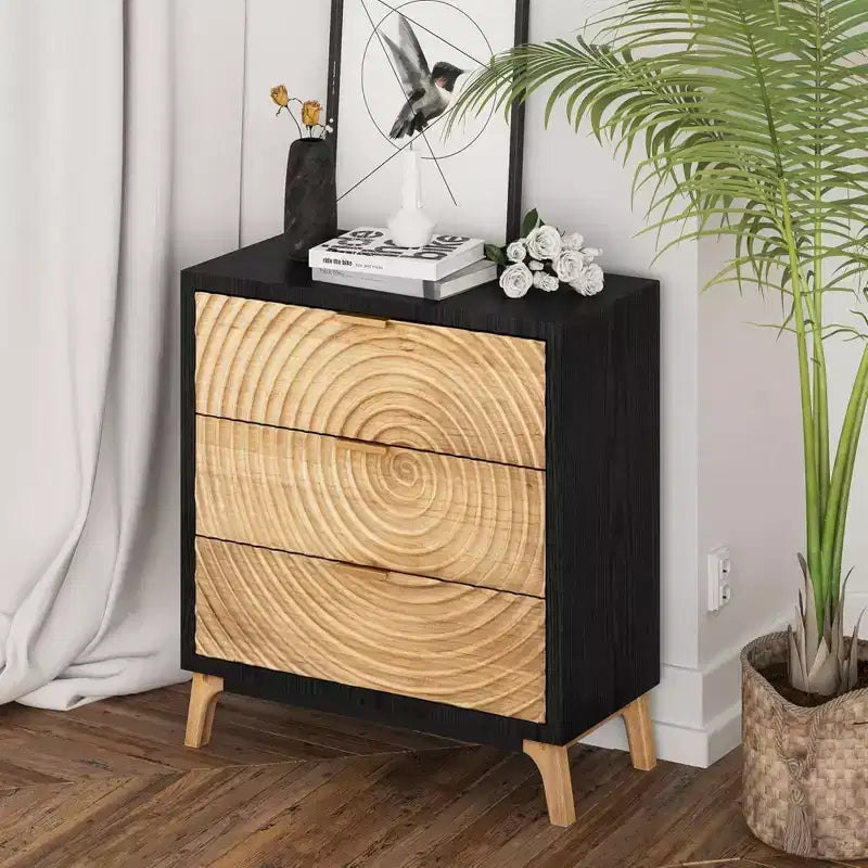 3 Drawer Farmhouse Nightstand Wood Storage Cabinet, Set of 2