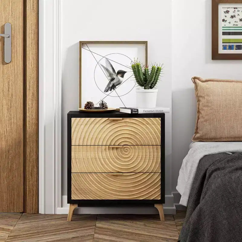 3 Drawer Farmhouse Nightstand Wood Storage Cabinet, Set of 2