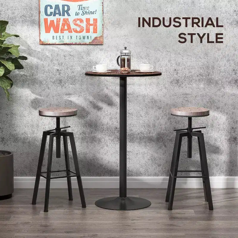 41 H Bar Height Round Bar Table, Rustic Industrial Pub Table