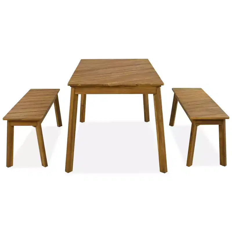 Conjunto de comedor de 3 piezas de madera de acacia JVNOXK con 2 bancos, mesa de picnic para patio y jardín, natural