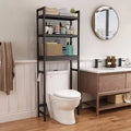 Over Toilet Storage Cabinet 3 Tier Shelf Stable Freestanding Black Bathroom Organizer with 3 Hooks 67 Inch H