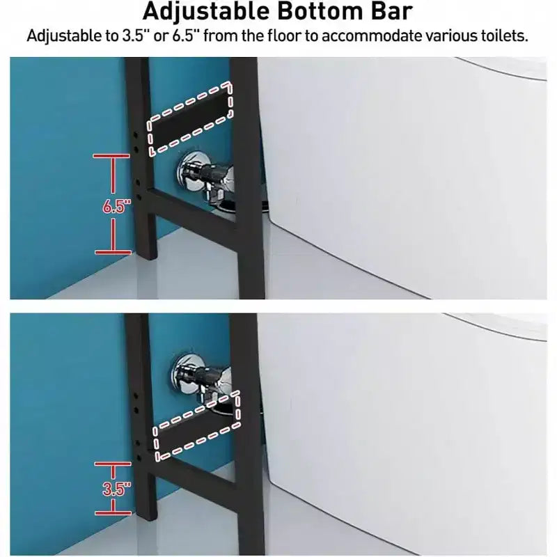 Over Toilet Storage Cabinet 3 Tier Shelf Stable Freestanding Black Bathroom Organizer with 3 Hooks 67 Inch H