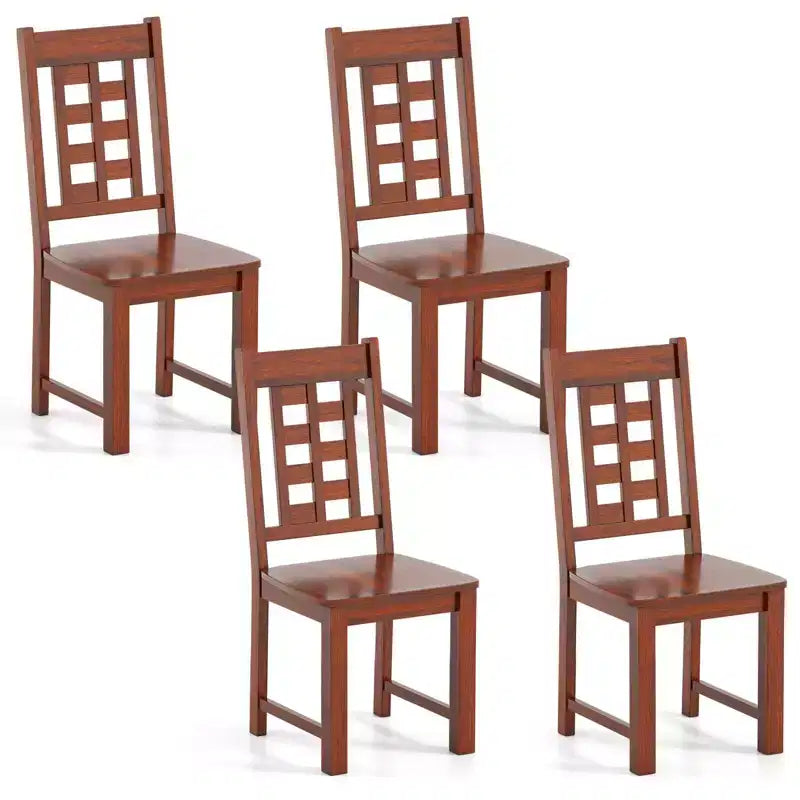 Costway Dining Chairs Set of 4 w/Solid Rubber Wood Frame Elegant Hollowed Backrest
