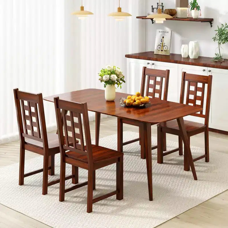 Dining Chairs Set of 4 with Solid Rubberwood Frame and Hollowed Backrest