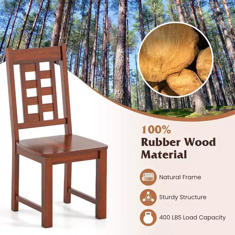 Dining Chairs Set of 4 with Solid Rubberwood Frame and Hollowed Backrest