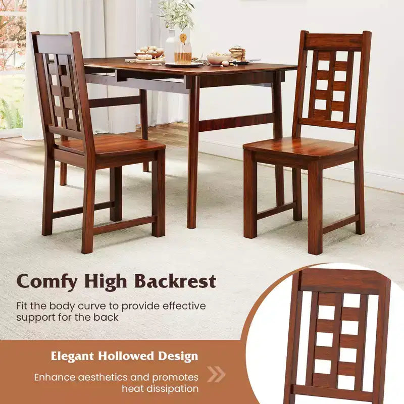 Dining Chairs Set of 4 with Solid Rubberwood Frame and Hollowed Backrest