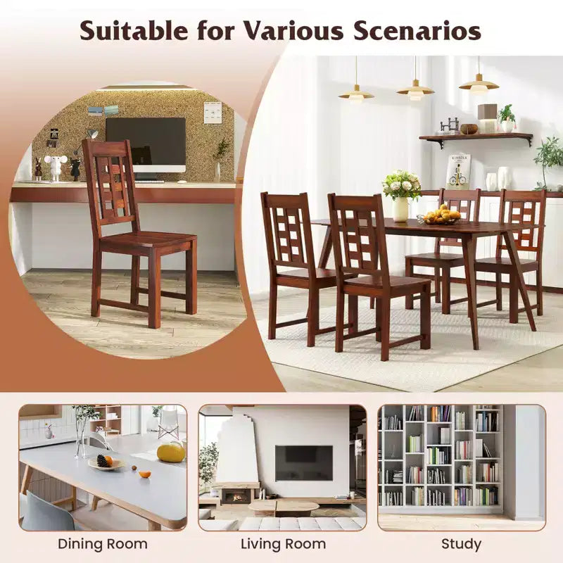 Dining Chairs Set of 4 with Solid Rubberwood Frame and Hollowed Backrest