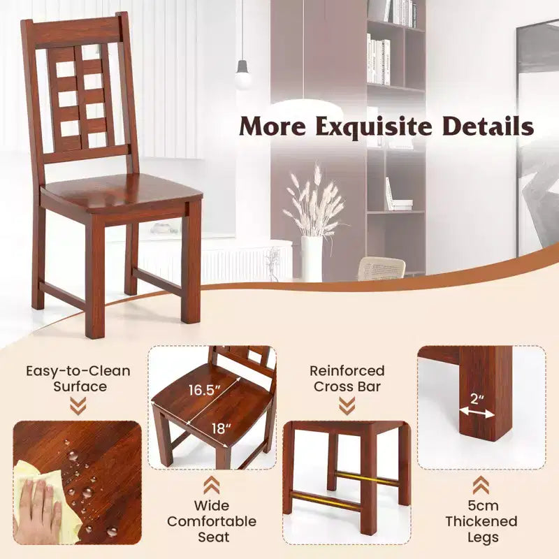 Dining Chairs Set of 4 with Solid Rubberwood Frame and Hollowed Backrest
