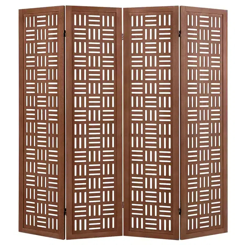 Costway 4-Panel Room Divider w/ Double Action Metal Hinges Solid Wood Frame for Bedroom