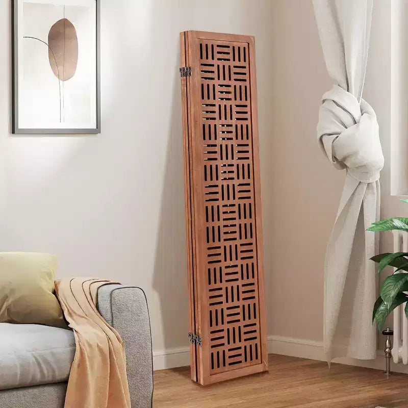4-Panel Room Divider with Double Action Metal Hinges, Solid Wood Frame