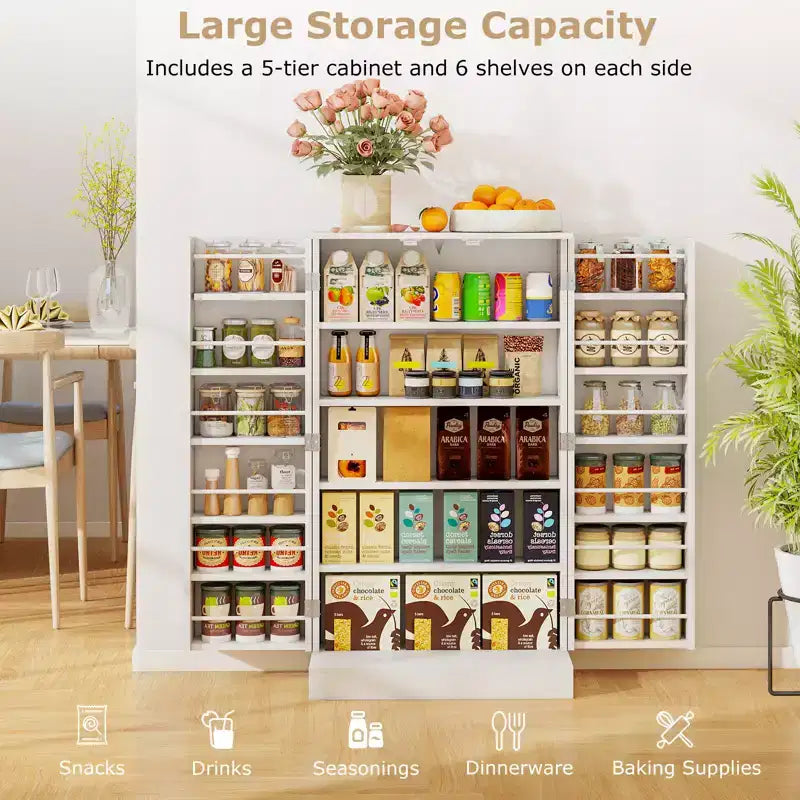41" Tall Pantry Cabinet Kitchen Storage with Doors and Adjustable Shelves