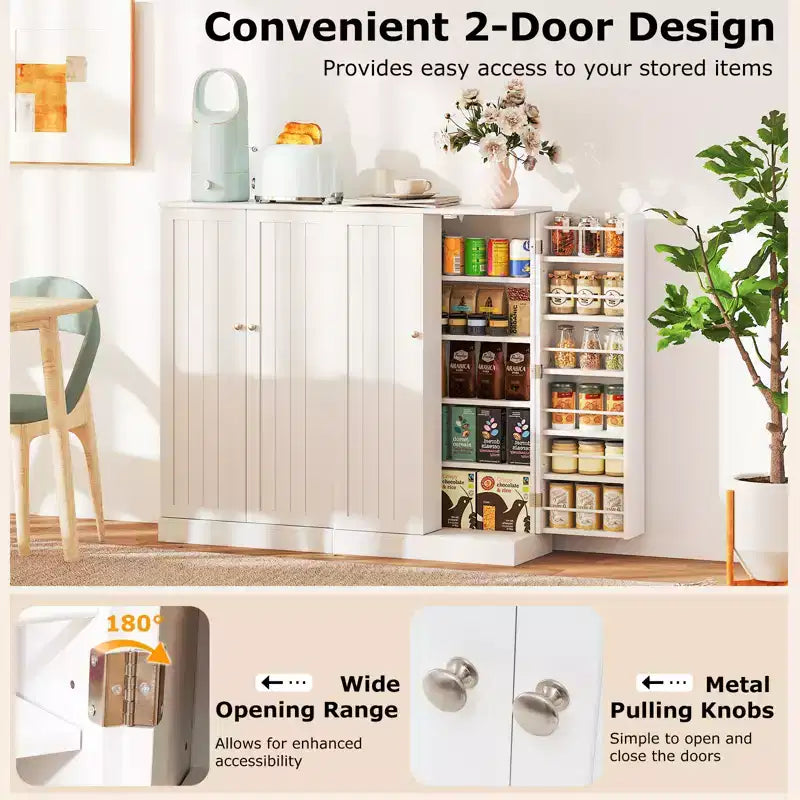 41" Tall Pantry Cabinet Kitchen Storage with Doors and Adjustable Shelves