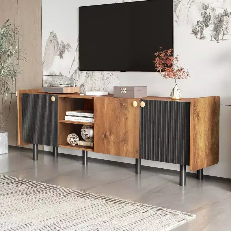 Vintage TV Stand with Cabinets for 70 inch TV, Mid Century TV Storage Cabinet Table with Doors for Living Room
