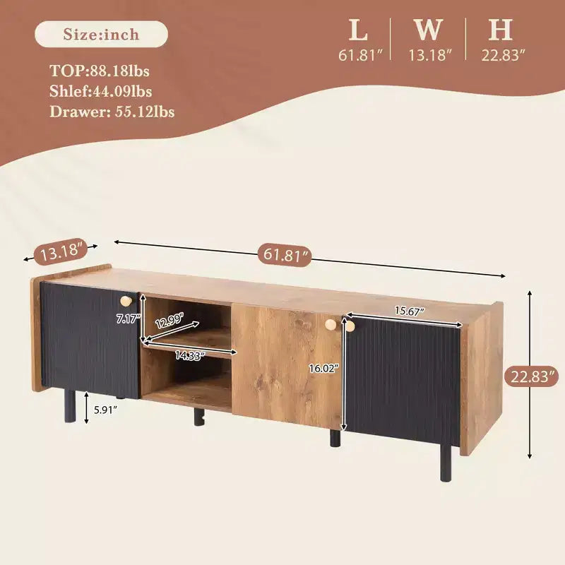 Vintage TV Stand with Cabinets for 70 inch TV, Mid Century TV Storage Cabinet Table with Doors for Living Room