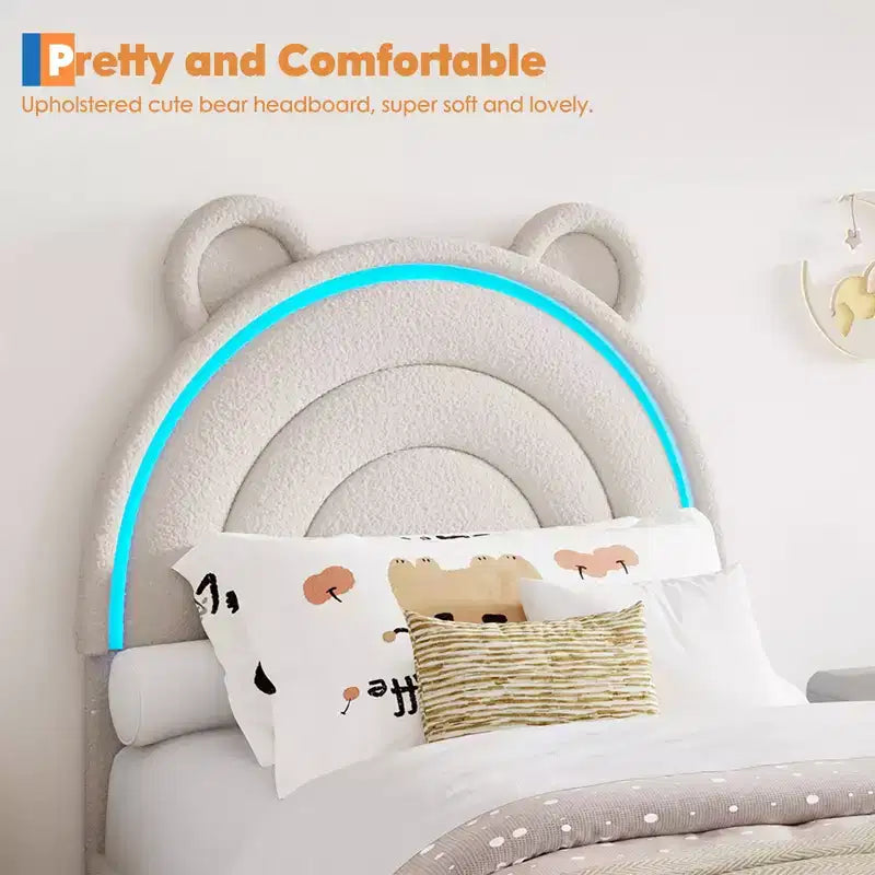 Twin Size Upholstered Platform Bed with 4 Drawers and LED Lights for Kids