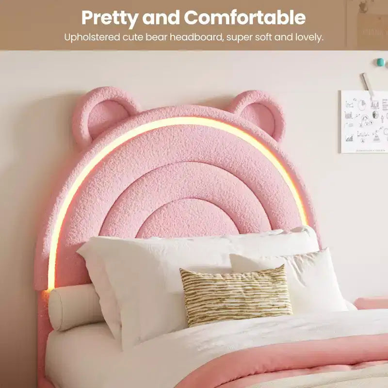Twin Size Upholstered Platform Bed with 4 Drawers and LED Lights for Kids