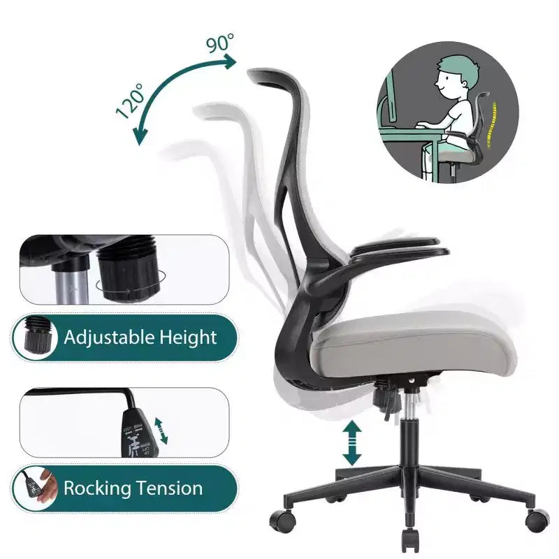Ergonomic High-Back Mesh Office Chair with Flip-Up Armrests, 120° Recline, 275 LB Capacity