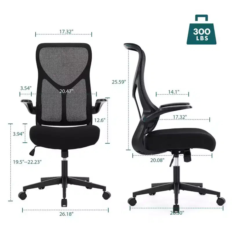 Ergonomic High-Back Mesh Office Chair with Flip-Up Armrests, 120° Recline, 275 LB Capacity