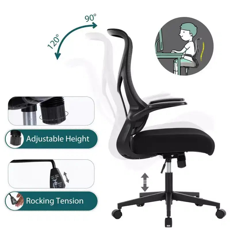 Ergonomic High-Back Mesh Office Chair with Flip-Up Armrests, 120° Recline, 275 LB Capacity