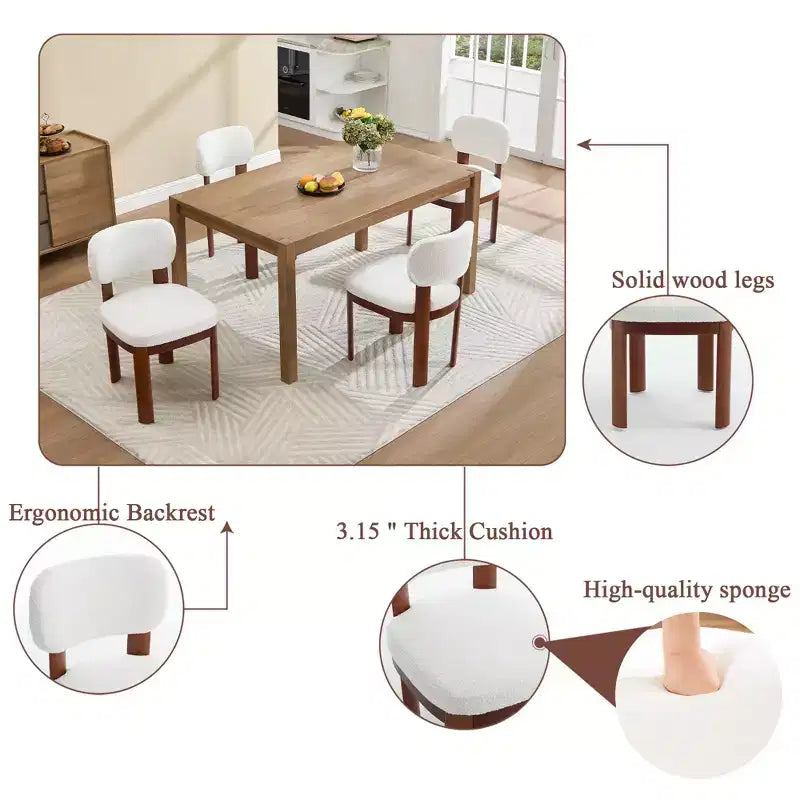 Modern Rubberwood and Fabric Upholstered Dining Chairs, Set of 2