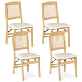 Costway Folding Dining Chairs Set of 4 w/Linen Padded Seat & Rattan Backrest for Kitchen