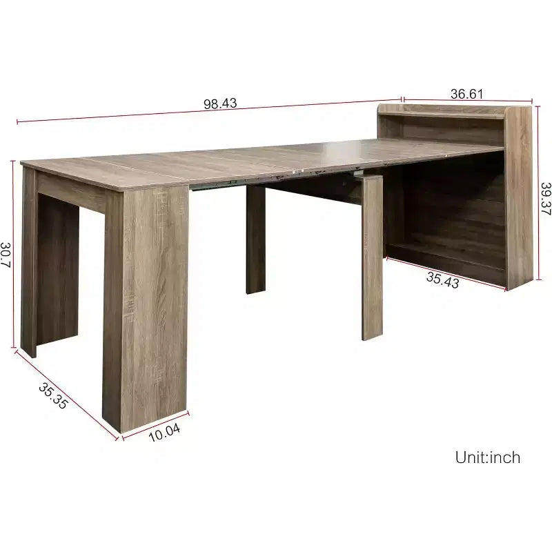 Modern Extendable Dining Table with Storage Shelf, Rectangular Multi Functional Table for Dining Room and Apartment, Space Saving Design,Brown