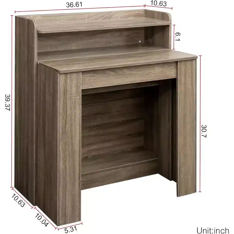 Modern Extendable Dining Table with Storage Shelf, Rectangular Multi Functional Table for Dining Room and Apartment, Space Saving Design,Brown