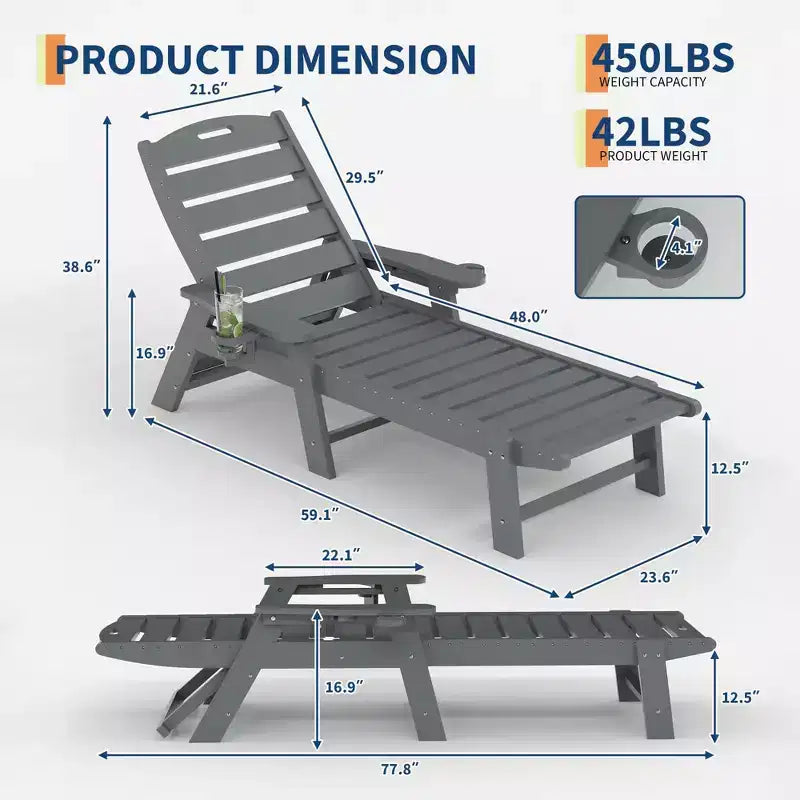 Übergroßer, verstellbarer Lounge-Sessel für die Terrasse mit Rollen und Getränkehalter