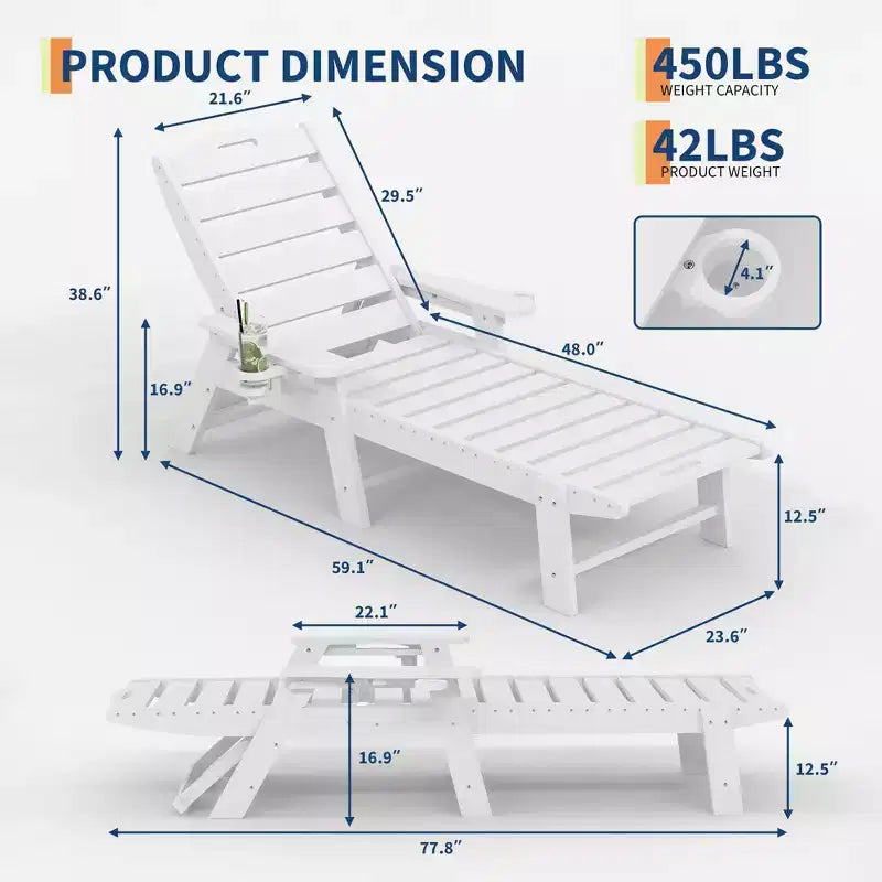 Übergroßer, verstellbarer Lounge-Sessel für die Terrasse mit Rollen und Getränkehalter