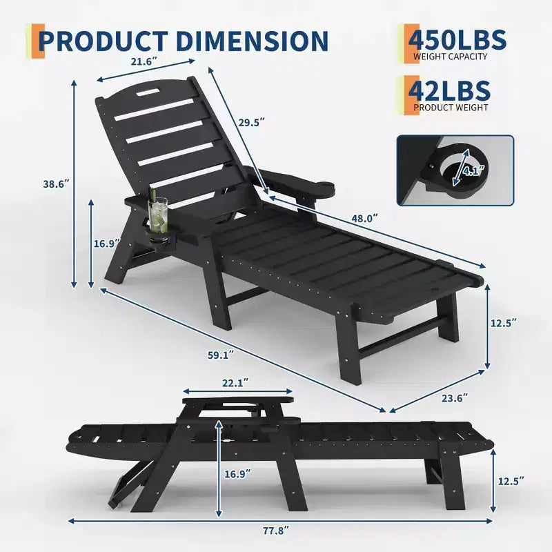 Übergroßer, verstellbarer Lounge-Sessel für die Terrasse mit Rollen und Getränkehalter