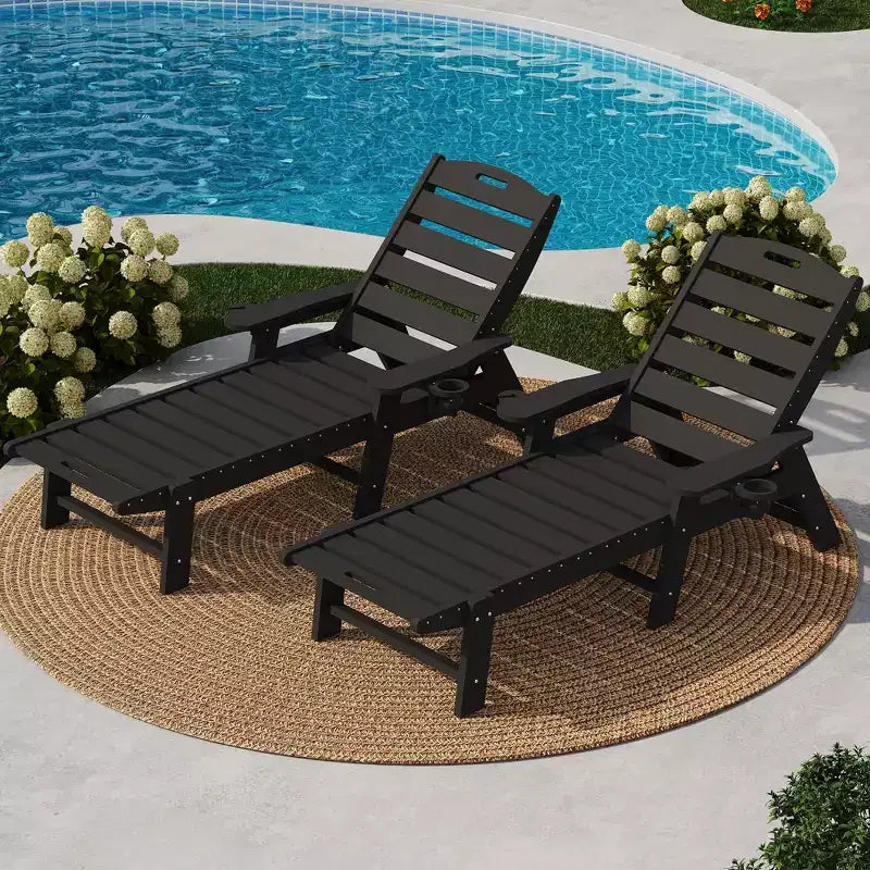 Übergroßer, verstellbarer Lounge-Sessel für die Terrasse mit Rollen und Getränkehalter