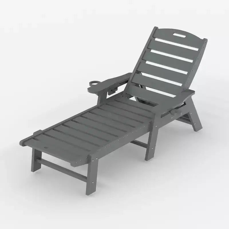 Oversized Adjustable Patio Lounge Chair with Wheels and Cup Holder