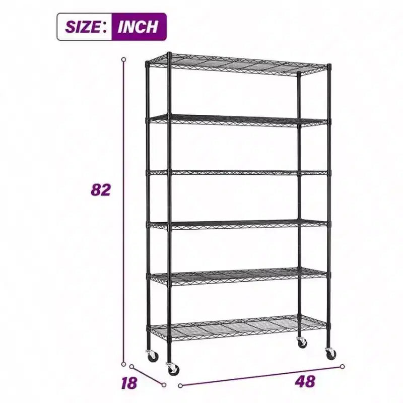 48 inch L18 inch W82 inch H Wire Shelving Unit Storage Cart Metal Shelf Rolling Utility Cart 2100Lbs Capacity with 6 Tier