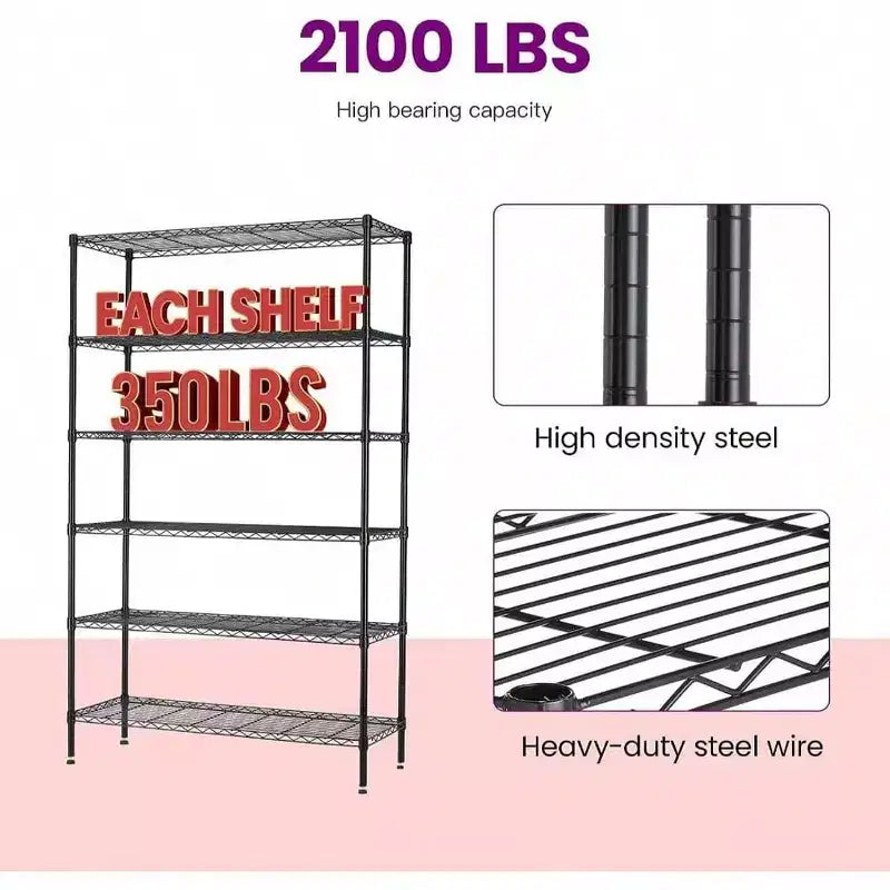 48 inch L18 inch W82 inch H Wire Shelving Unit Storage Cart Metal Shelf Rolling Utility Cart 2100Lbs Capacity with 6 Tier