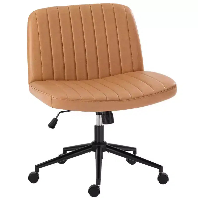 MAYEERTY Cross-Legged Office Vanity Chair, Armless Swivel Fabric Chair with Replaceable Wheels Fixed Base