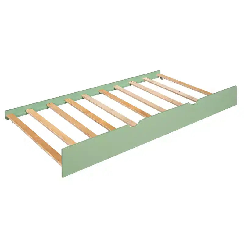 Twin over Twin Bunk Bed with Convertible Slide and Trundle, White+Green