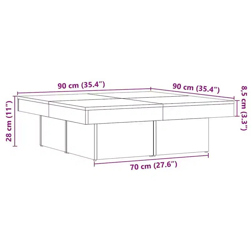 Large Modern Square Coffee Table, Engineered Wood