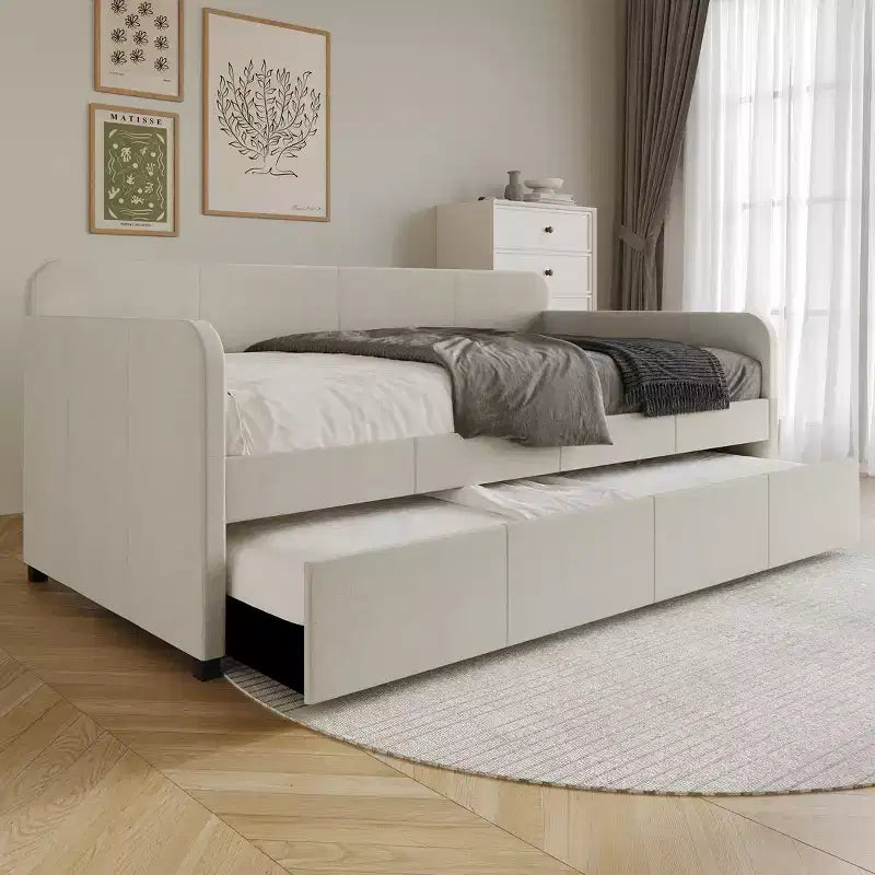 Twin Size Daybed in Linen with Trundle
