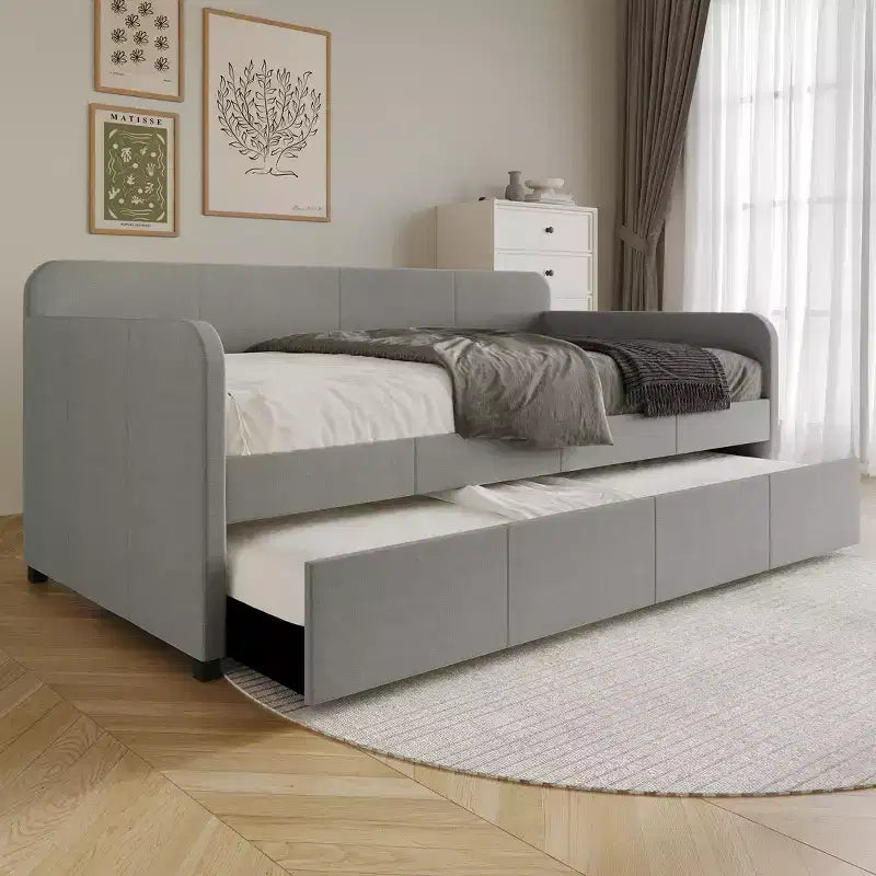 Twin Size Daybed in Linen with Trundle