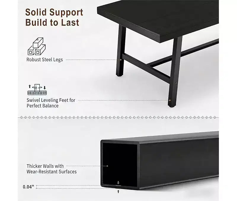 Industrial Dining Table for 6-8 People, Large Wooden Kitchen Table with Sturdy Metal Frame, Long Rectangular Dining Table Seats 6