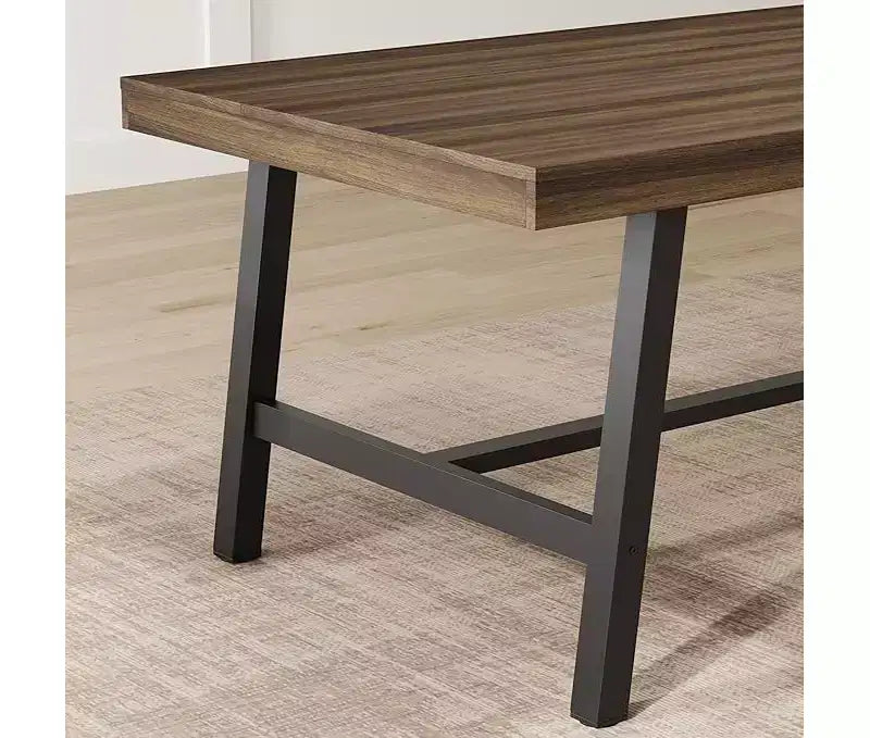 Industrial Dining Table for 6-8 People, Large Wooden Kitchen Table with Sturdy Metal Frame, Long Rectangular Dining Table Seats 6