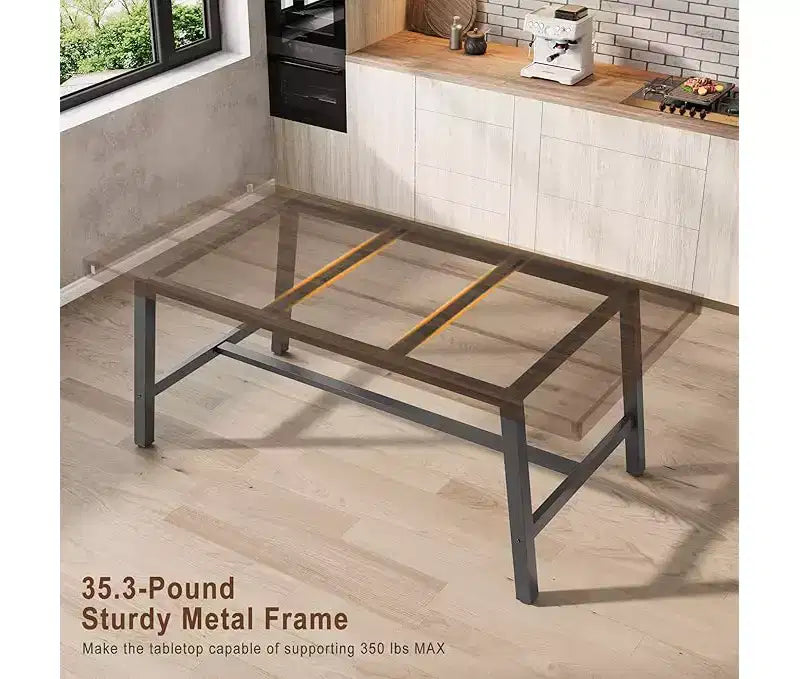 Industrial Dining Table for 6-8 People, Large Wooden Kitchen Table with Sturdy Metal Frame, Long Rectangular Dining Table Seats 6