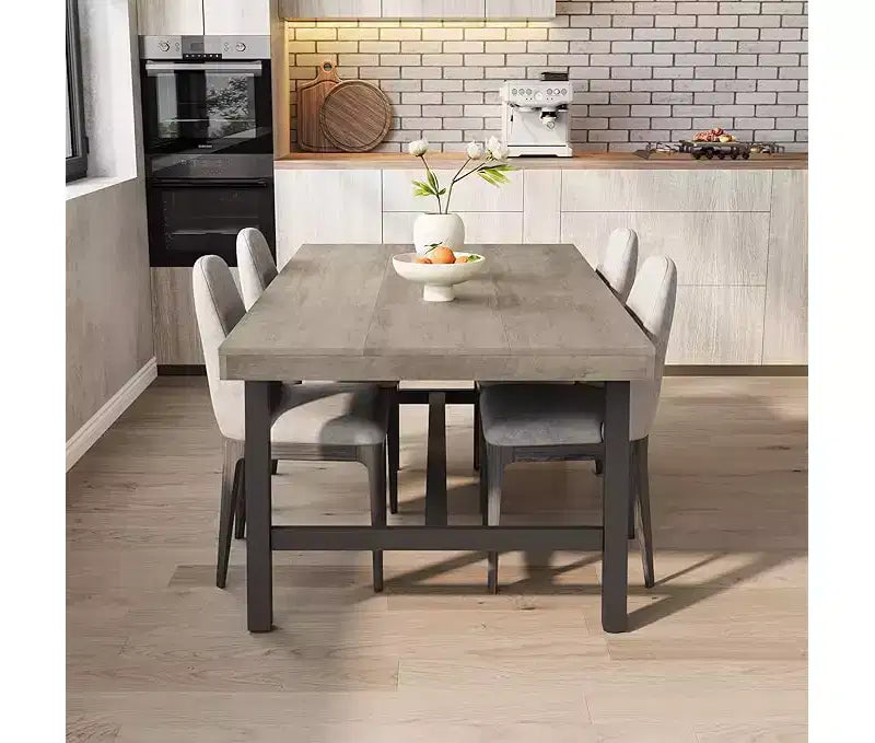 Industrial Dining Table for 6-8 People, Large Wooden Kitchen Table with Sturdy Metal Frame, Long Rectangular Dining Table Seats 6