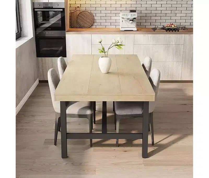 Industrial Dining Table for 6-8 People, Large Wooden Kitchen Table with Sturdy Metal Frame, Long Rectangular Dining Table Seats 6