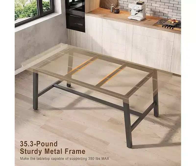 Industrial Dining Table for 6-8 People, Large Wooden Kitchen Table with Sturdy Metal Frame, Long Rectangular Dining Table Seats 6