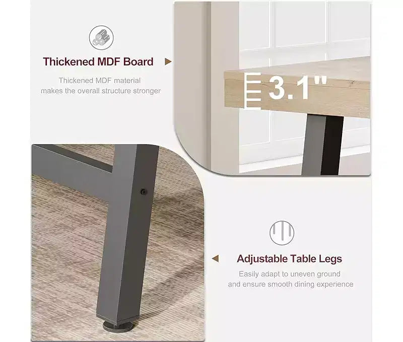 Industrial Dining Table for 6-8 People, Large Wooden Kitchen Table with Sturdy Metal Frame, Long Rectangular Dining Table Seats 6
